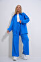 Women's Cobalt Blue Polo Neck Zippered Jacket and Pants Double Suit Alc-X12301 - 2