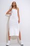 Women's Cream Halter Neck Slit Midi Length Knitted Dress Alc-X12348