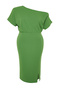 Green Asymmetric Neckline Slit Crepe Knitted Plus Size Dress Tbbss24Ah00083 - 8