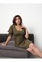 Women's Balloon Sleeve Crepe Midi Dress Khaki - 4