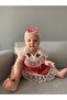 Red Petite Checkered Cherry Detailed Summer Dress with Headband - 3
