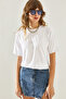 Women's White Crew Neck Short Sleeve Basic T-Shirt 60251202 - 3