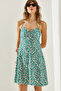 Women's Green Gathered Detailed Strap Floral Patterned Mini Dress 60251212 - 5