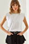 Women's White Padded Sleeveless Basic T-Shirt 60251201
