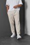 Men's Beige Textured Double Leg Linen Trousers