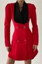 Women's Atlas Fabric Wide Collar Long Sleeve Red Jacket Dress 170 - 5