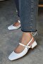 Women's Audrey White Matte Leather Open Back Square Toe Helmet Short Block Heeled Shoes - 3