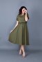Women's Khaki Elastic Waist Pocketed Batwing Sleeve Midi Dress - 2