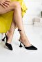 Black Satin Ankle Strap Heeled Women's Shoes - 3