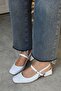 Women's Audrey White Matte Leather Open Back Square Toe Helmet Short Block Heeled Shoes - 5