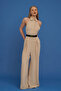 Back Low-cut Long Jumpsuit Beige - 4