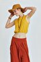 Elastic Waist Basic Crop Blouse Mustard