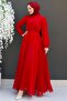 Cross-Front Chiffon Dress Red - 4