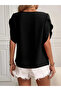 Women's Short Sleeve Collar and Sleeve Detail Jesica Blouse - 2