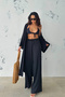 Black Long Bottom Top Kimono Set - 2