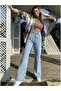 Light Blue Lycra - High Waist Wide Leg Women's Palazzo Jeans