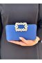 Women's Navy Blue Satin Covered Accessory Detailed Chain Evening Dress Shoulder Bag - 3
