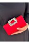 Women's Red Satin Covered Accessory Detailed Chain Evening Dress Shoulder Bag - 2