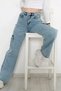 Girls' 100% Cotton Light Blue High Waist Wide Leg Wide Leg Cargo Jeans - 6