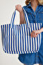 Premium Cotton Woven Women's Colorful Striped Beach Bag / Shoulder Bag - 7