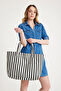Premium Women's Cotton Woven Colorful Striped Beach Bag / Shoulder Bag (4 Pockets) - 8