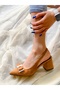 Pari̇ Taba Calf Suede Ribbon Heel Shoes Sandals - 2