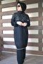 Black Zippered Hijab Tracksuit Set with Silver Sequin Detail