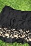 Women's Black Stone Embroidered and Embroidered Natural Shawl