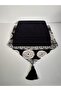 Tassel Look Bohemian Themed Runner & 6 Black Karej Plates - 2