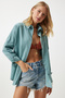 Women's Dark Water Green Oversize Long Basic Shirt Dd00842