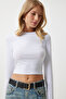 Women's Black and White Crew Neck Basic 2-Pack Crop Knitted Blouse OW00035 - 6