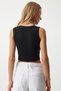 Women's Black Halter Neck Crop Knitted Blouse DZ00030 - 3