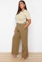 Open Khaki High Waist Wide Leg Wide Leg Pleated Woven Pants - 2
