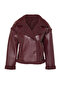 Bordo Peluş Detaylı Suni Deri Biker Ceket Mont TWOAW25MO00066 - 14