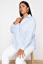 Blue Striped Floral Cotton Woven Plus Size Shirt TBBSS24AX00038