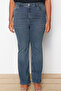 Mavi Yüksek Bel Comfort/Orta Esnek İspanyol Paça Flare Fit Jean TBBSS24CJ00046 - 3