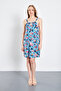 Women's Floral Patterned Front Collar Drop Detailed Mini Length Dress - 7