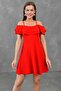 Women's Crepe Fabric Thin Strap Flounced Bell Cut Red Mini Dress 014 - 8