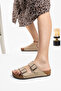 Women's Arizona Beige Double Buckle Slippers - 2