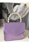 Women's Lilac Hand and Shoulder Bag with Gold Chain and Pearls - 2