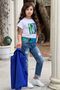 Girl's Letter Top with Sequin T-Shirt and Jean Cobalt Blue Blazer Jacket Top Set - 6