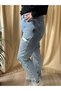 Blue Snow Wash Mom Fit Ripped Detailed Jean Trousers - 3