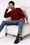 Compact Jersey Lycra Regular Fit Long Sleeve Wrinkled V-neck T-shirt 19698 Burgundy - 3