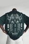 Men's Dragon Printed Petrol Green Crew Neck Oversize Casual T-Shirt