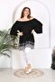 Women's Plus Size Skirt Embroidered Stretchy Blouse 24103 Black - 7