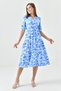 Short Balloon Sleeve Midi Length Length Elastic Wrap Neckline Floral Patterned Dress 3058 - 6