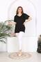 Women's Plus Size Sleeves Embroidered Stretchy Blouse 24102 Black - 3
