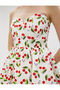Strapless Mini Dress Balloon Skirt Cherry Printed Lined Cotton - 4