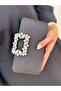 Women's Black Satin Covered Accessory Detailed Chain Evening Dress Shoulder Bag