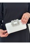 Women's Mother of Pearl Satin Covered Accessory Detailed Chain Evening Dress Shoulder Bag - 3